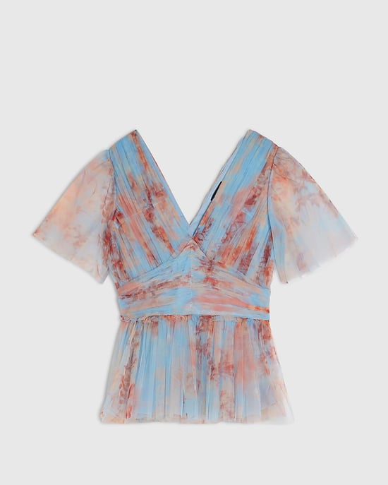 River Island Top de tul para mujer Azul Manga corta Cuello de pico - Image 6