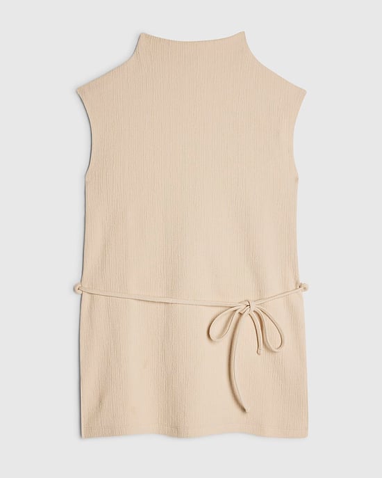 River Island Top de mujer Beige Mezcla de algodón Con cinturón de lazo Texturizado - Image 6