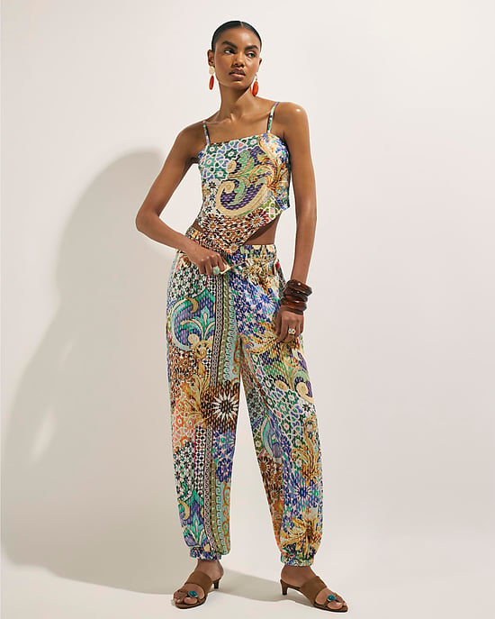 River Island Top de mujer azul estampado de azulejos asimétrico tipo pañuelo - Image 3