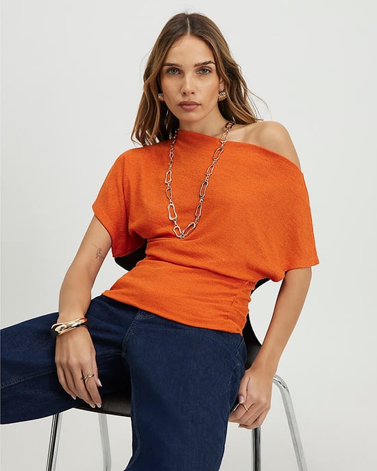River Island Top drapeado de mujer Naranja con bajo de canalé - Image 1