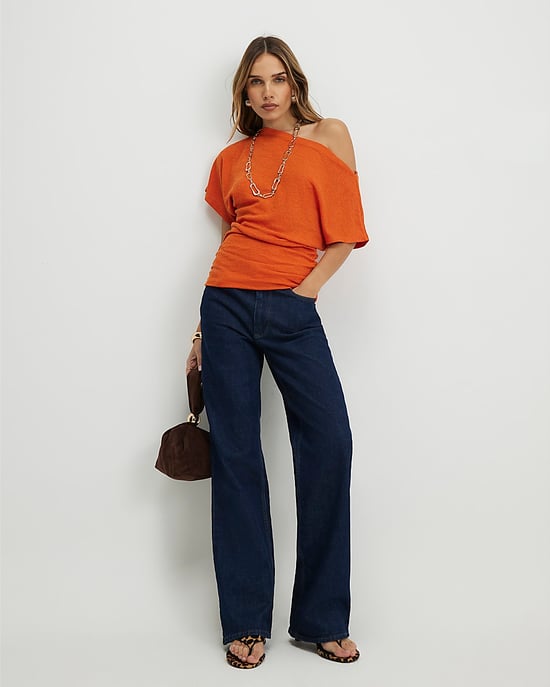 River Island Top drapeado de mujer Naranja con bajo de canalé - Image 2