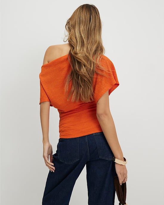 River Island Top drapeado de mujer Naranja con bajo de canalé - Image 3