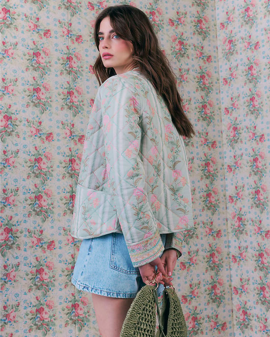 River Island Chaqueta de mujer Verde Estampado floral Acolchada Algodón - Image 4
