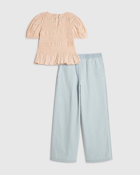 River Island Conjunto de niña de top y joggers vaqueros Rosa con lazo 2 piezas - Image 2