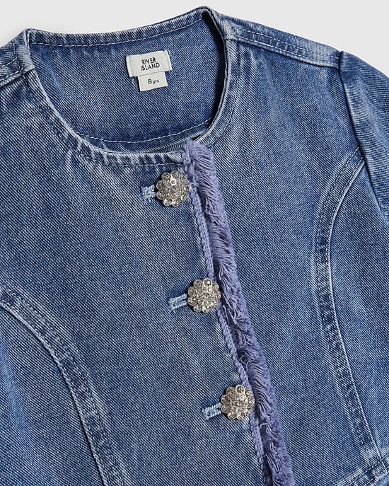 River Island Conjunto de niña de top peplum y vaqueros Azul Denim 2 piezas - Image 3