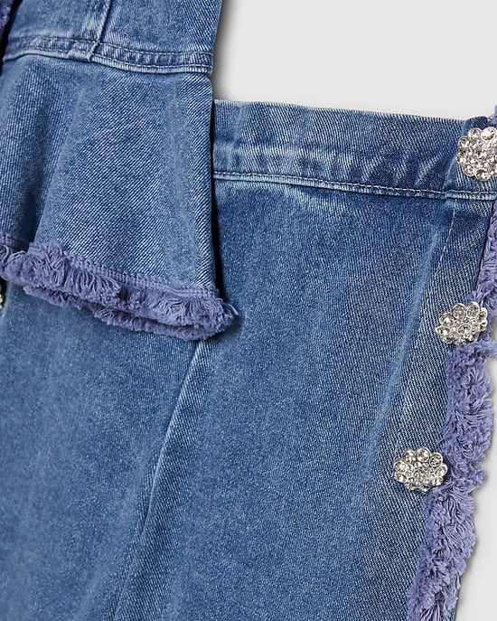 River Island Conjunto de niña de top peplum y vaqueros Azul Denim 2 piezas - Image 4