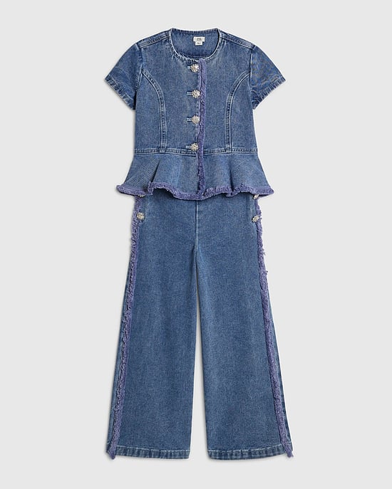 River Island Conjunto de niña de top peplum y vaqueros Azul Denim 2 piezas - Image 5