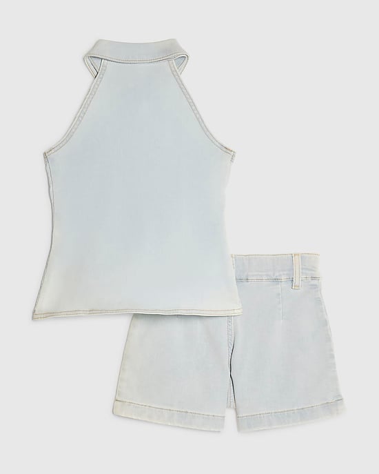 River Island Conjunto de chaleco y shorts para niña Blue Denim 2 piezas - Image 2