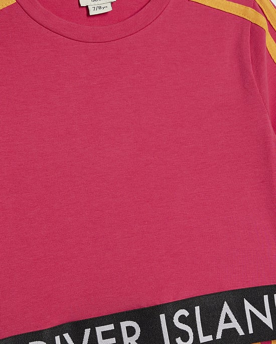 River Island Conjunto de camiseta y leggings para niña Rosa RI con raya lateral 2 piezas - Image 2