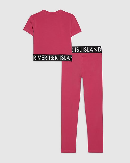 River Island Conjunto de camiseta y leggings para niña Rosa RI con raya lateral 2 piezas - Image 4