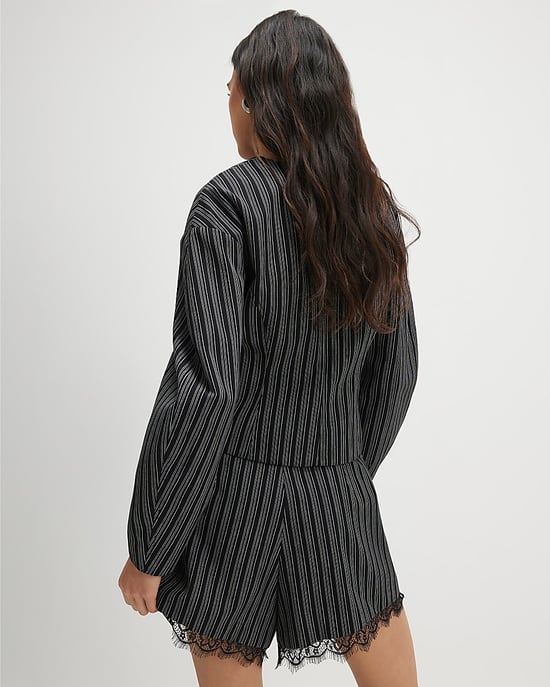 River Island Chaqueta de mujer Negra de raya diplomática con mangas cocoon - Image 3