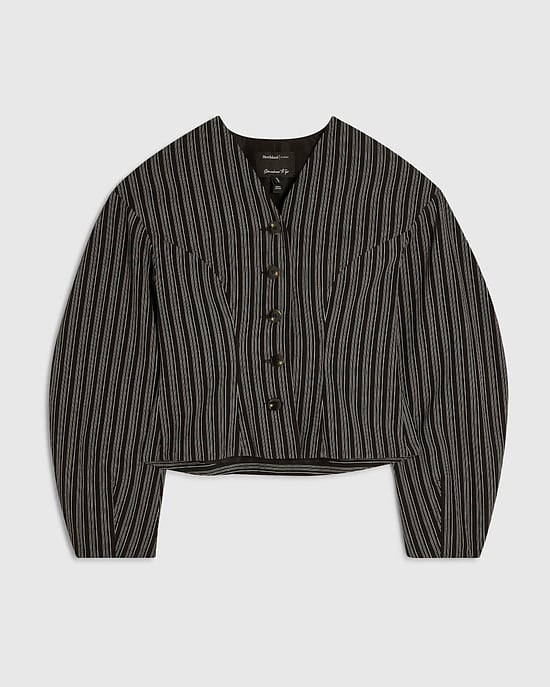 River Island Chaqueta de mujer Negra de raya diplomática con mangas cocoon - Image 6