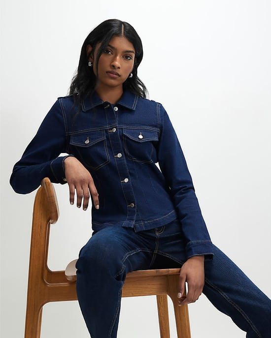 River Island Chaqueta vaquera de mujer Azul Entallada Con cuello Vaquera - Image 4