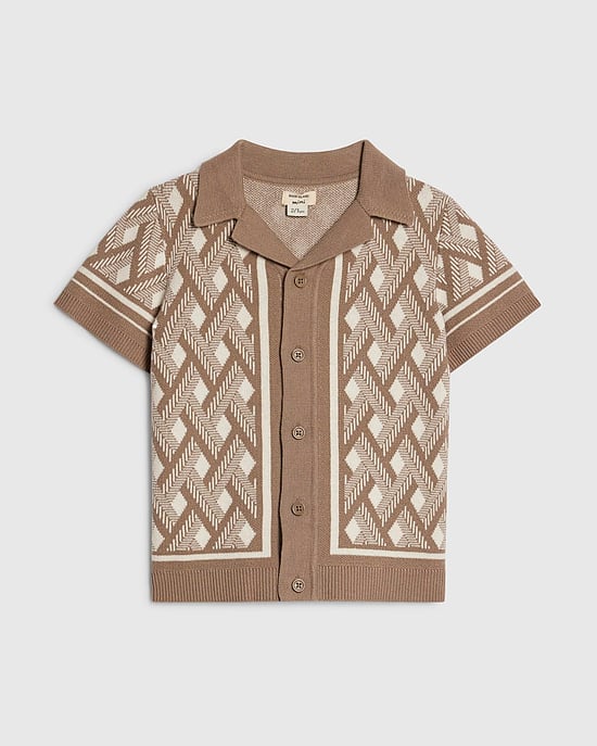 River Island Camisa de punto mini para niño Beige Geométrica con cuello - Image 1