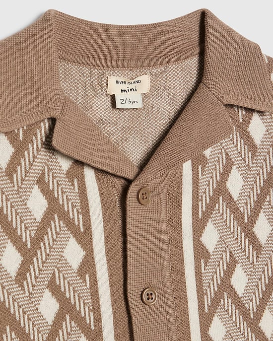 River Island Camisa de punto mini para niño Beige Geométrica con cuello - Image 2