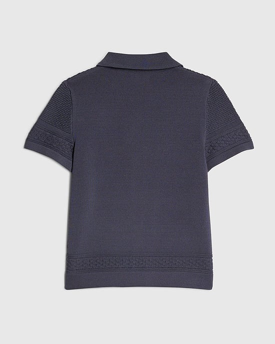 River Island Camisa de punto mini para niño con cuello y botones azul marino - Image 4