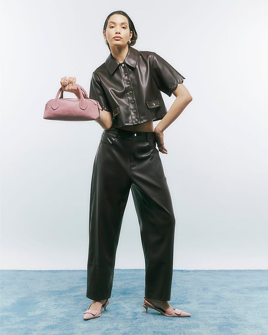 River Island Camisa de mujer Marrón Piel sintética Ribete festoneado Tachuelas - Image 2