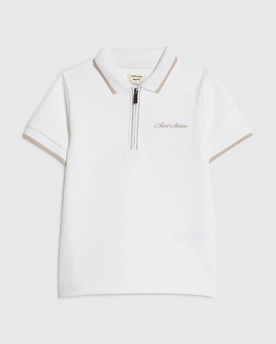River Island Mini polo de niño Blanco con textura y cremallera de cuarto - Image 1