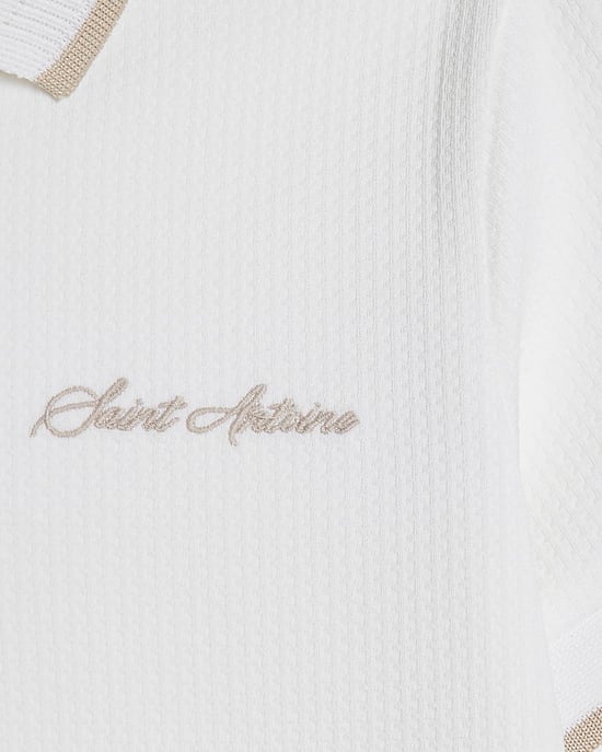 River Island Mini polo de niño Blanco con textura y cremallera de cuarto - Image 3