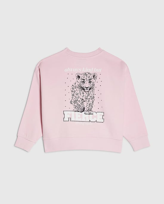 River Island Sudadera para niña Rosa Fierce Vibes Cheetah - Image 1