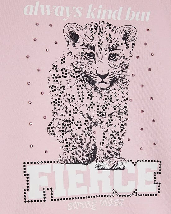 River Island Sudadera para niña Rosa Fierce Vibes Cheetah - Image 3