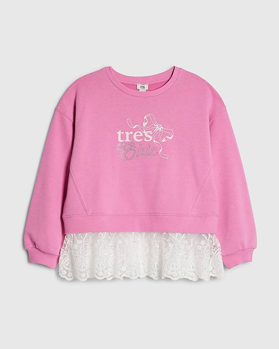 River Island Sudadera para niña Rosa Tres Chic con bajo de encaje - Image 1