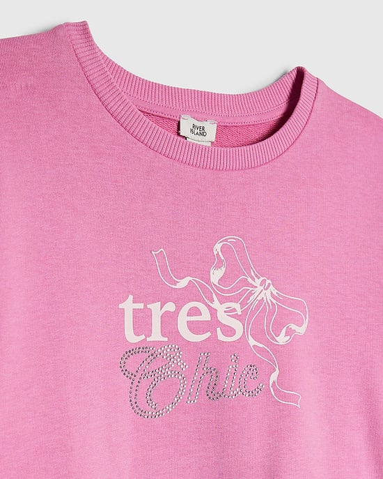 River Island Sudadera para niña Rosa Tres Chic con bajo de encaje - Image 2