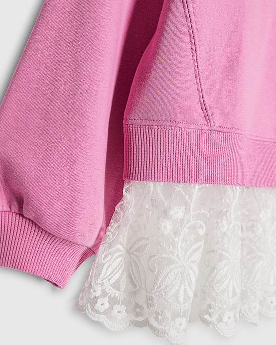 River Island Sudadera para niña Rosa Tres Chic con bajo de encaje - Image 3