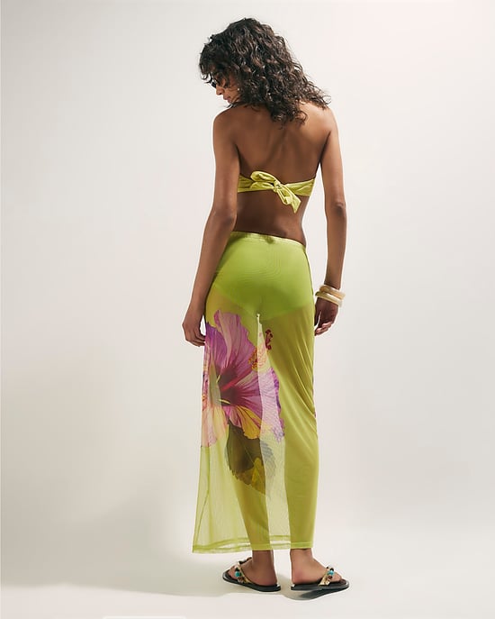 River Island Falda maxi de mujer verde con estampado de hibisco y cintura elástica - Image 3