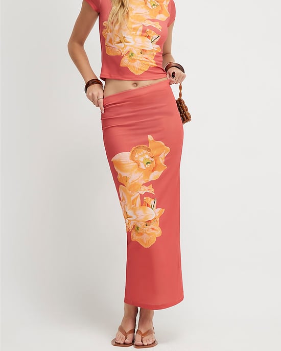 River Island Falda larga de mujer Naranja Floral Cintura elástica - Image 1