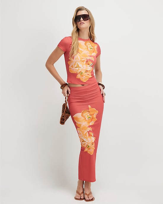 River Island Falda larga de mujer Naranja Floral Cintura elástica - Image 2