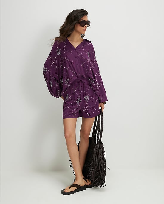 River Island Pantalones cortos de mujer Morado Palmeras con adornos - Image 2