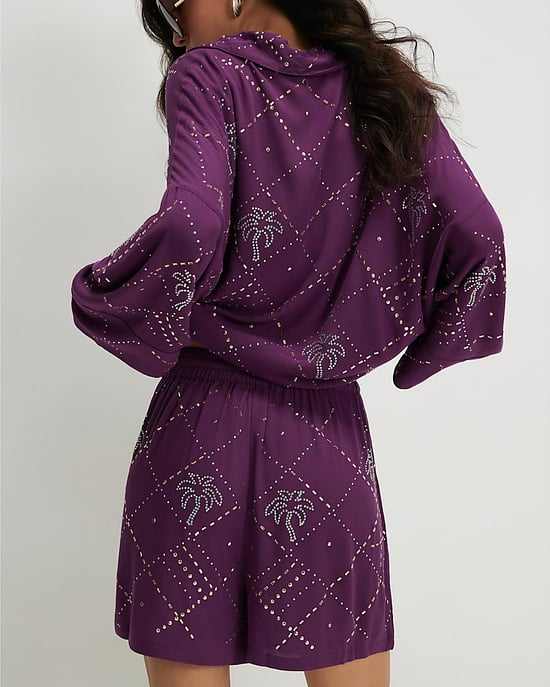 River Island Pantalones cortos de mujer Morado Palmeras con adornos - Image 4