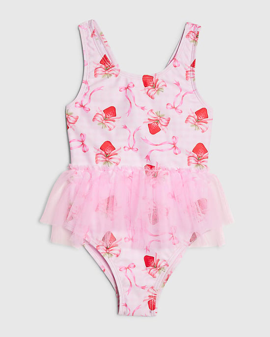 River Island Mini bañador para niña rosa con lazo de fresa y tutú - Image 1