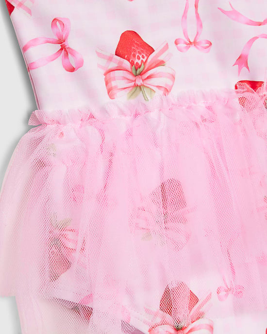 River Island Mini bañador para niña rosa con lazo de fresa y tutú - Image 2