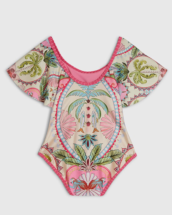 River Island Bañador para niña Rosa Estampado de palmeras Cuello redondo - Image 4