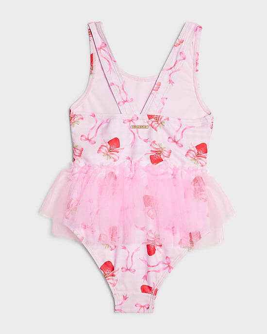 River Island Mini bañador para niña rosa con lazo de fresa y tutú - Image 4