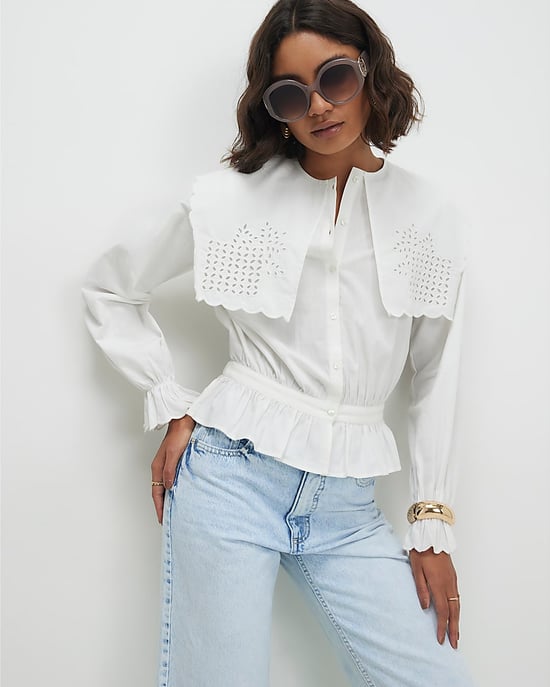 River Island Camisa de mujer Blanca Algodón Detalle de broderie Cropped - Image 1