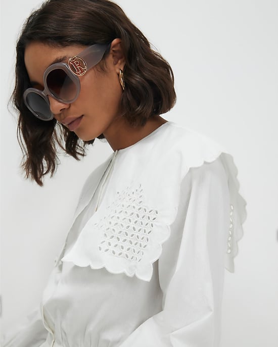 River Island Camisa de mujer Blanca Algodón Detalle de broderie Cropped - Image 2