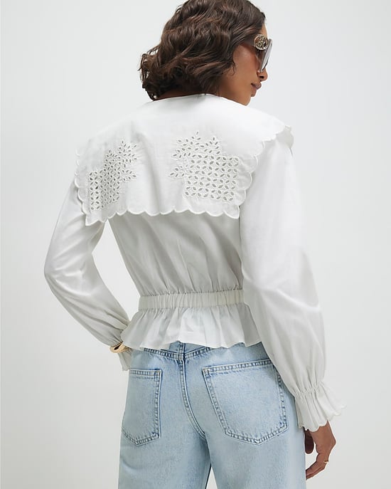 River Island Camisa de mujer Blanca Algodón Detalle de broderie Cropped - Image 3