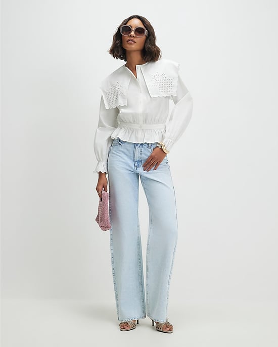 River Island Camisa de mujer Blanca Algodón Detalle de broderie Cropped - Image 4