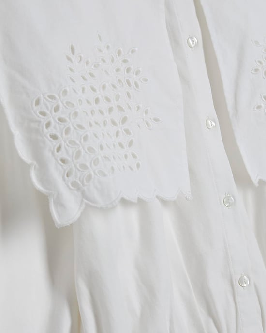River Island Camisa de mujer Blanca Algodón Detalle de broderie Cropped - Image 5