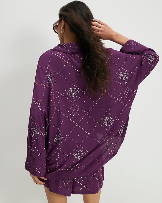 River Island Camisa de mujer Morada con palmeras adornadas - Image 3