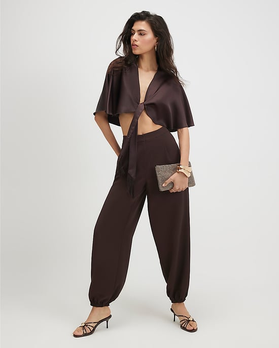 River Island Capa de mujer Marrón Cierre delantero con lazo Raso Flecos - Image 2