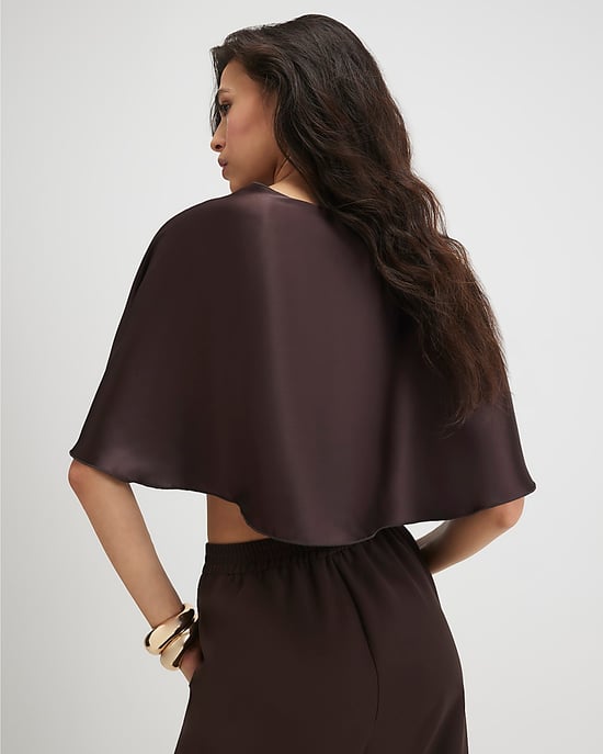River Island Capa de mujer Marrón Cierre delantero con lazo Raso Flecos - Image 3