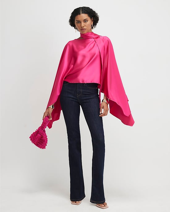 River Island Capa de mujer Rosa de satén con detalle de bufanda y flecos - Image 1