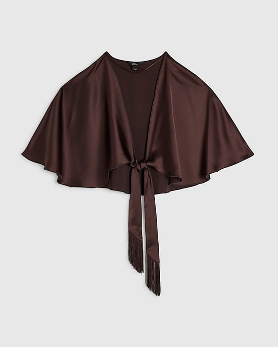 River Island Capa de mujer Marrón Cierre delantero con lazo Raso Flecos - Image 6