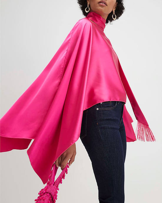 River Island Capa de mujer Rosa de satén con detalle de bufanda y flecos - Image 2