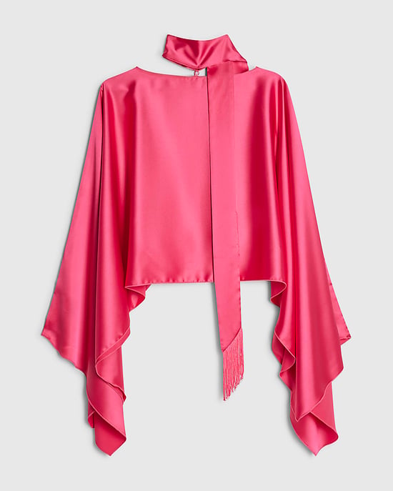 River Island Capa de mujer Rosa de satén con detalle de bufanda y flecos - Image 4