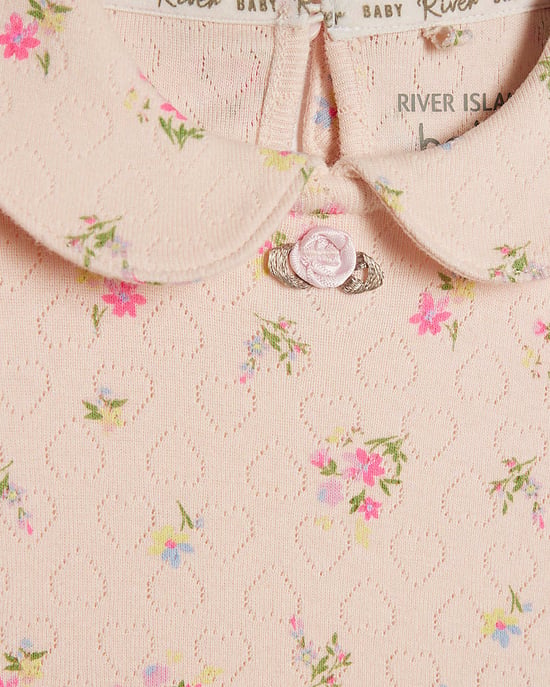 River Island Set de pelele y pantalón para bebé niña rosa de punto pointelle 2 piezas - Image 2